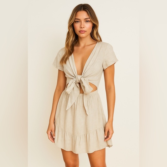 Princess Polly Beige Cutout Tie-Front Romper – Size US 10 - Picture 1 of 6